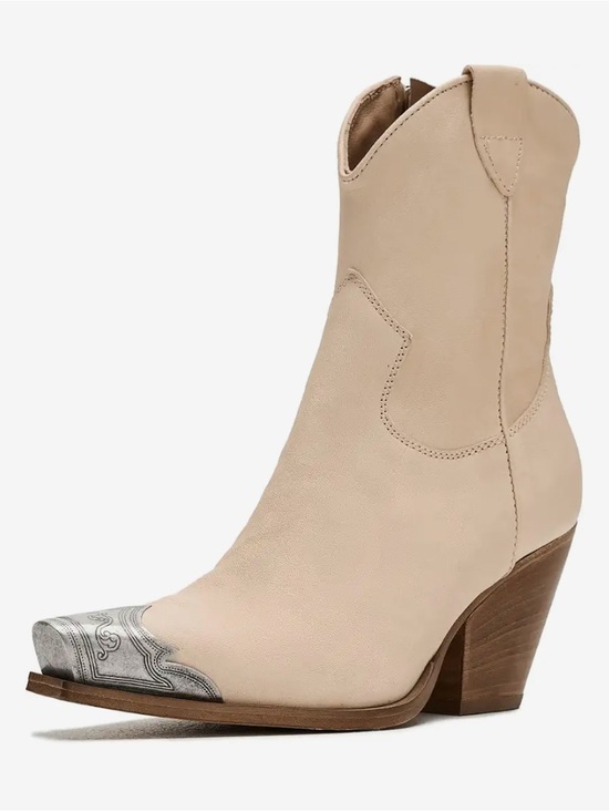 Free People Shoes - Bone Western Ankle Boots with Metallic Toe